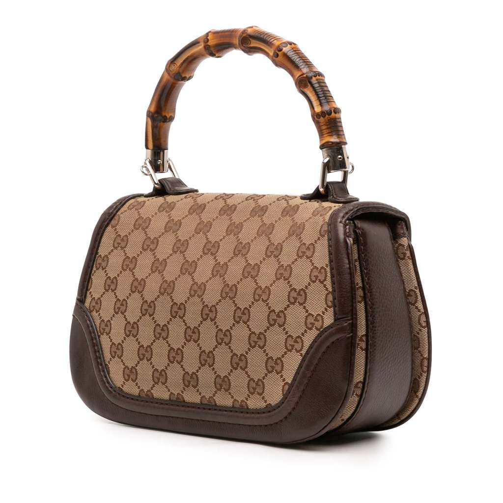 Gucci Medium GG Canvas Bamboo Top Handle Bag - Back view