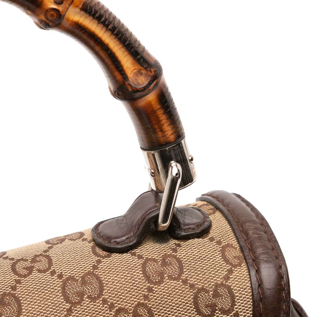 Gucci Medium GG Canvas Bamboo Top Handle Bag - Image 11