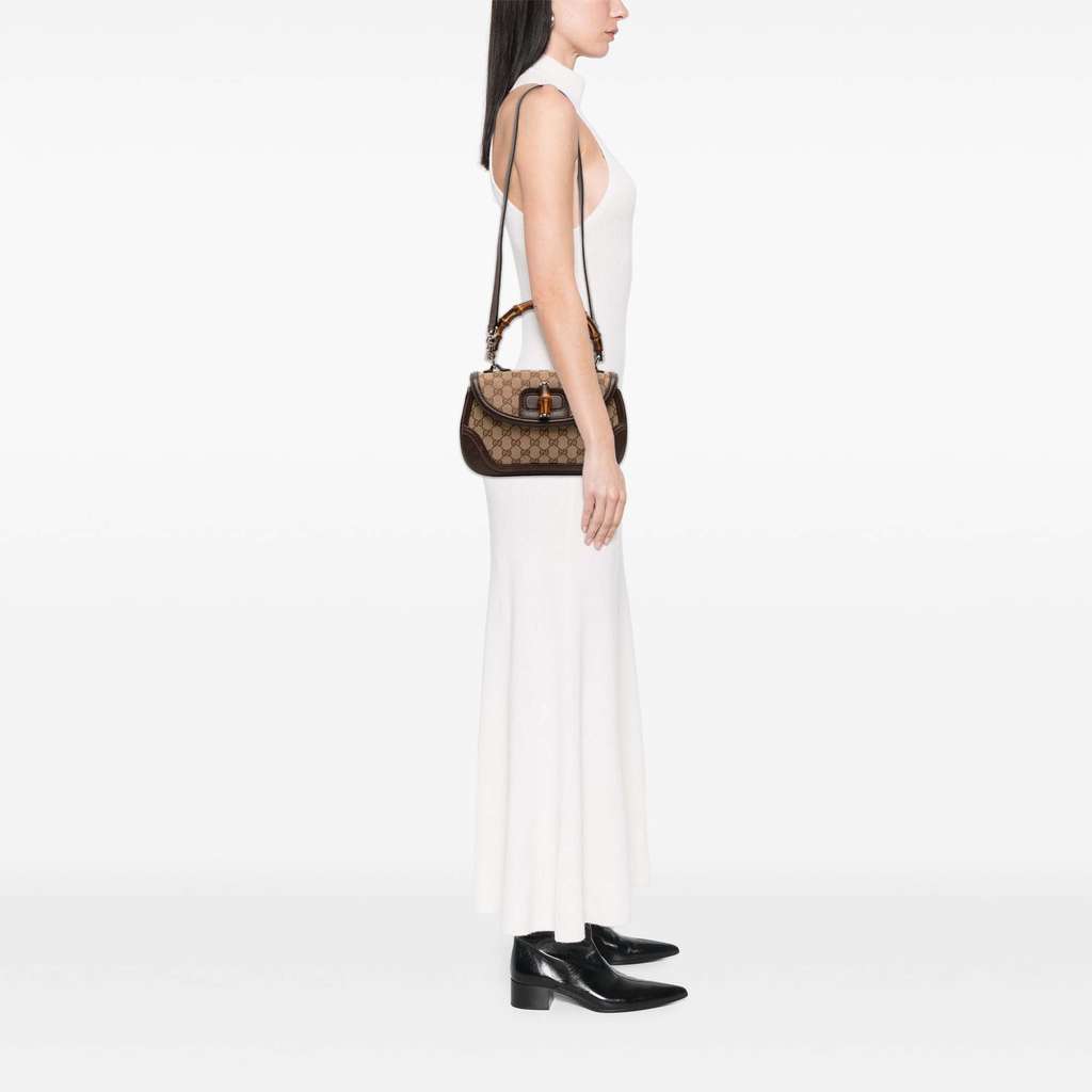 Gucci Medium GG Canvas Bamboo Top Handle Bag - Image 12
