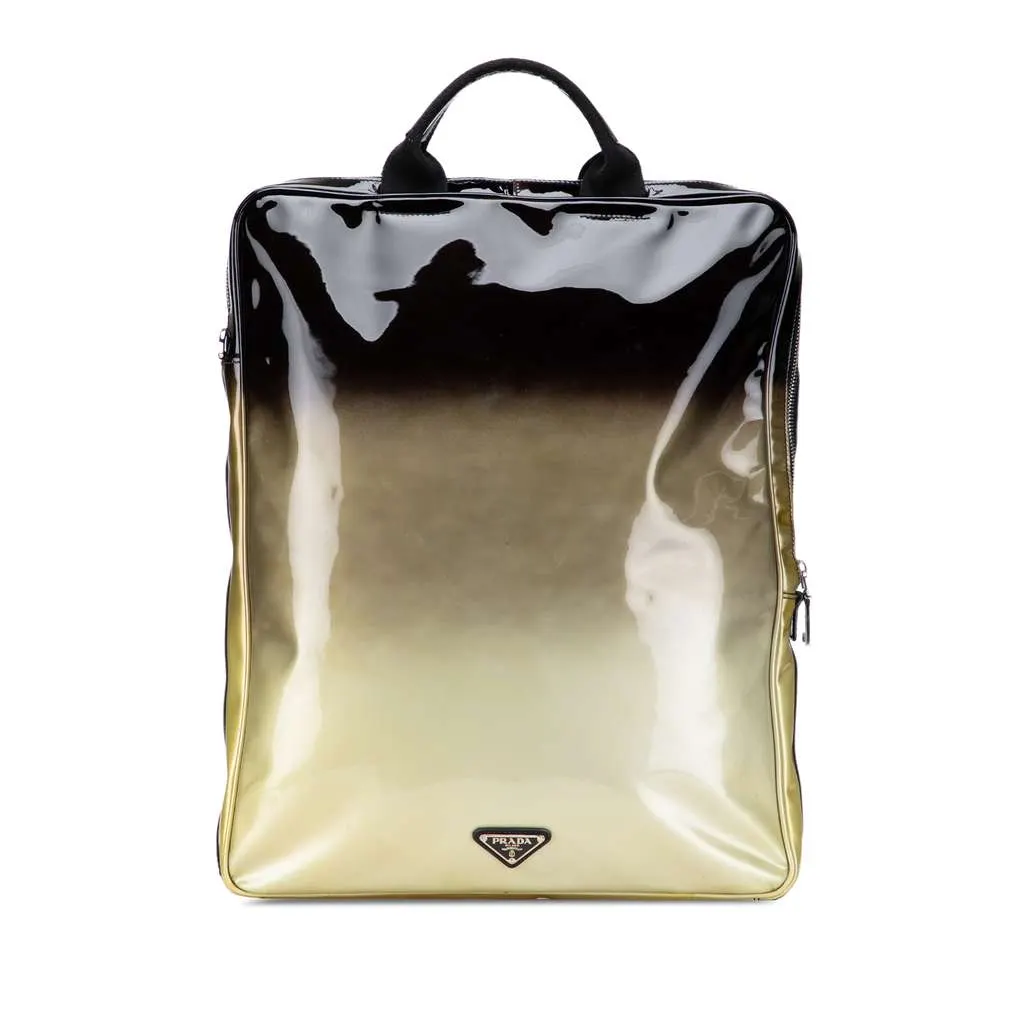 Prada Vernice Sfumato Handbag Gold Leather Good - Front View