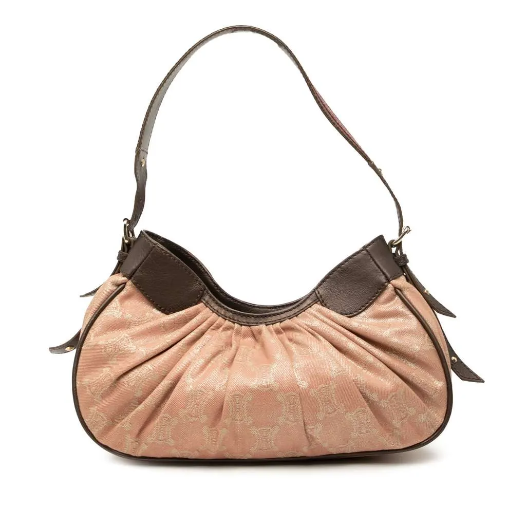 Celine Macadam Denim Pleated Shoulder Bag Pink Denim Good - Front View