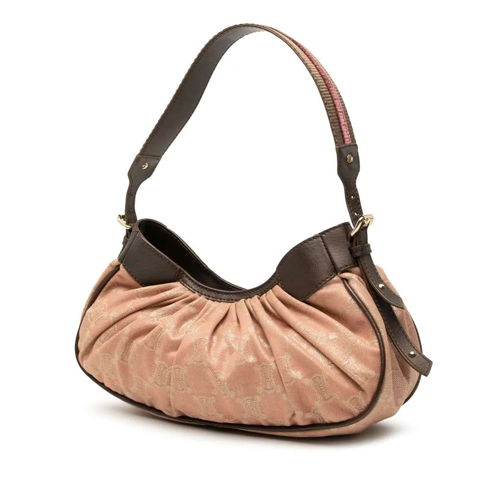 Celine Macadam Denim Pleated Shoulder Bag Pink Denim Good - Back View