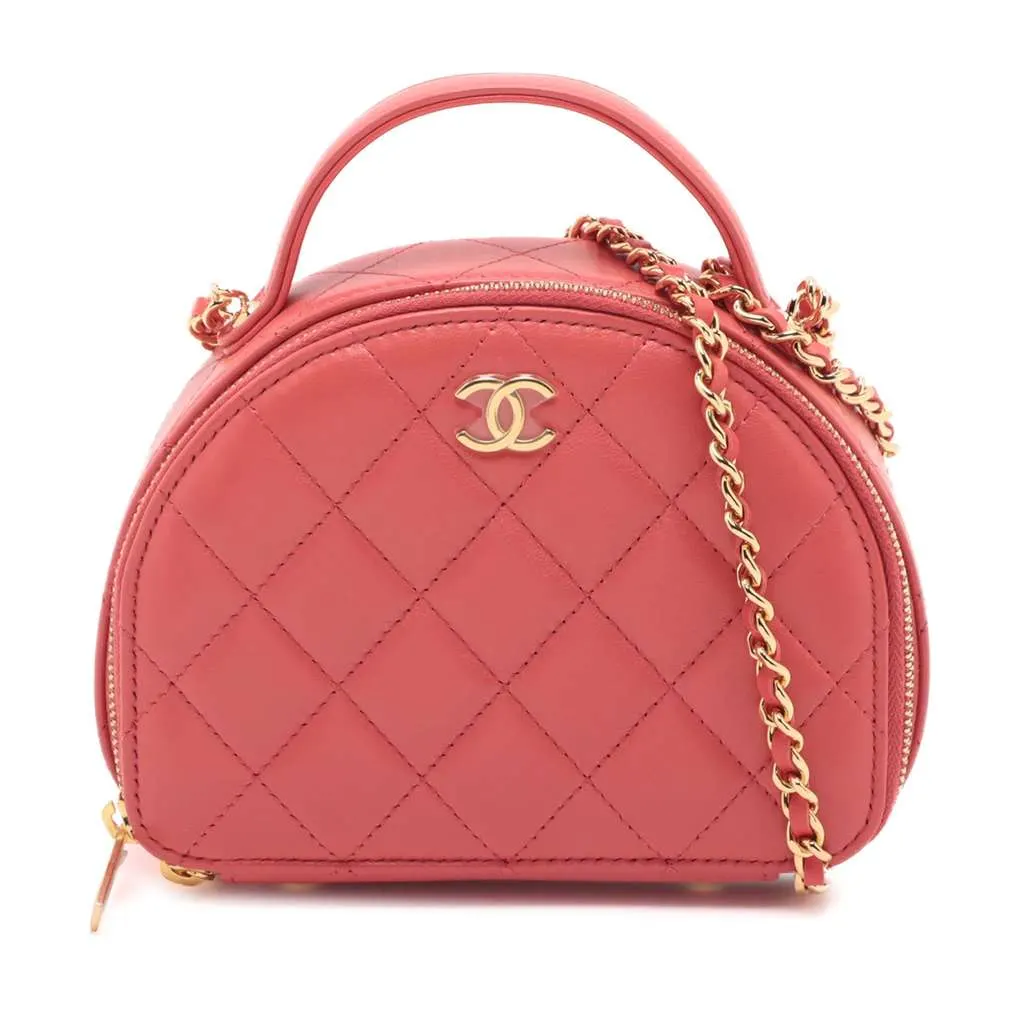 Chanel Quilted Lambskin Chic Riviera Top Handle Vanity Case Red Leather Very good - Front View