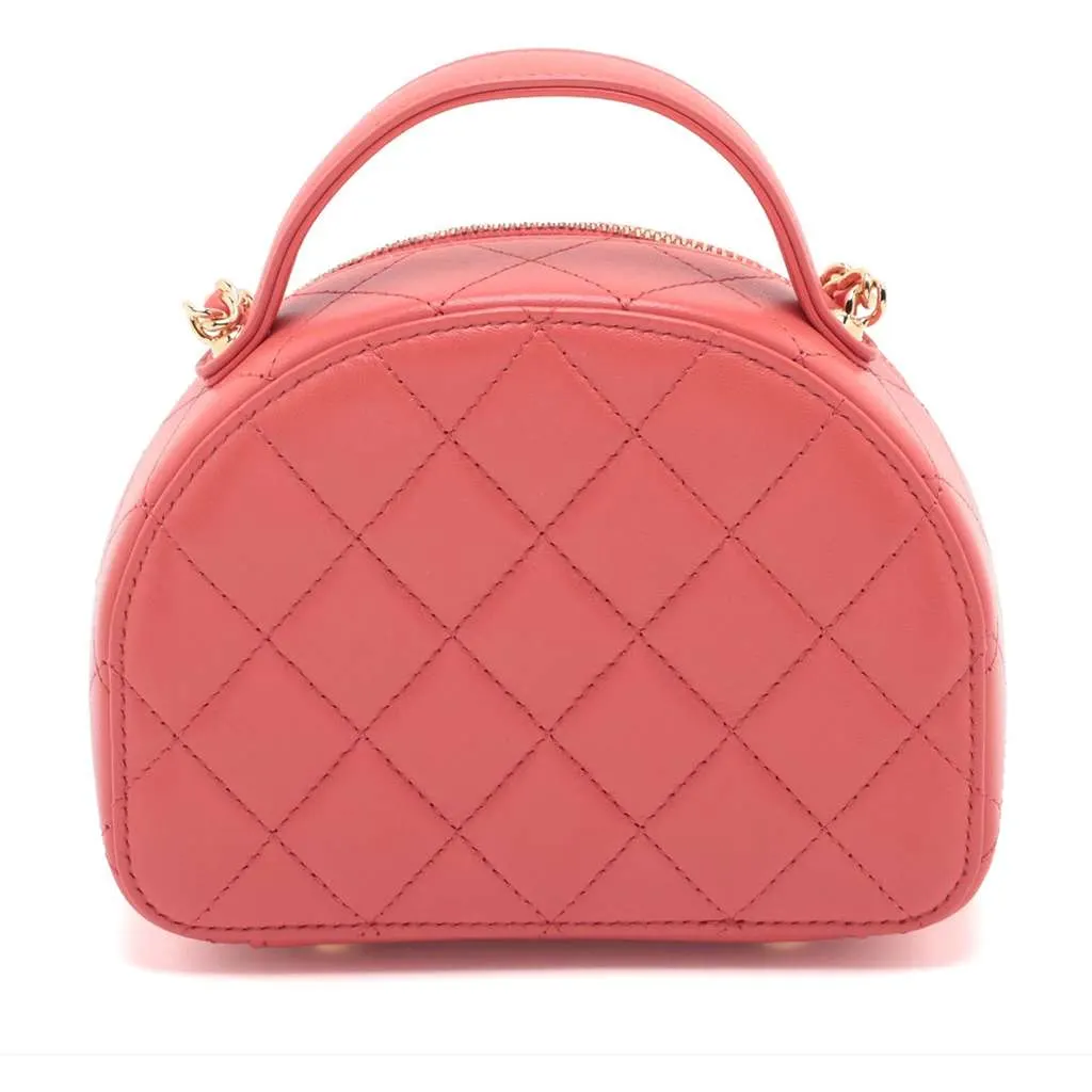 Chanel Quilted Lambskin Chic Riviera Top Handle Vanity Case Red Leather Very good - Back View