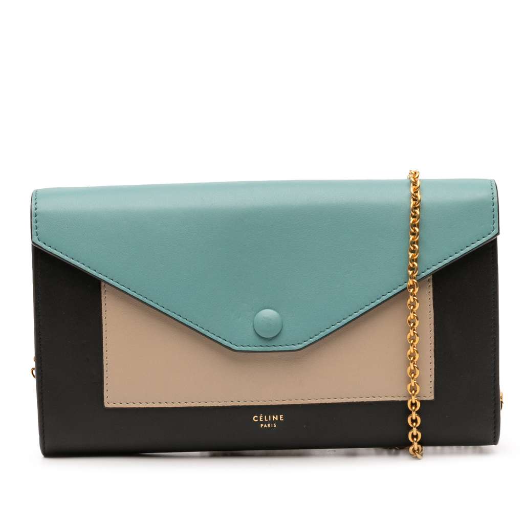 Celine Tricolor Leather Pocket Envelope Wallet On Chain