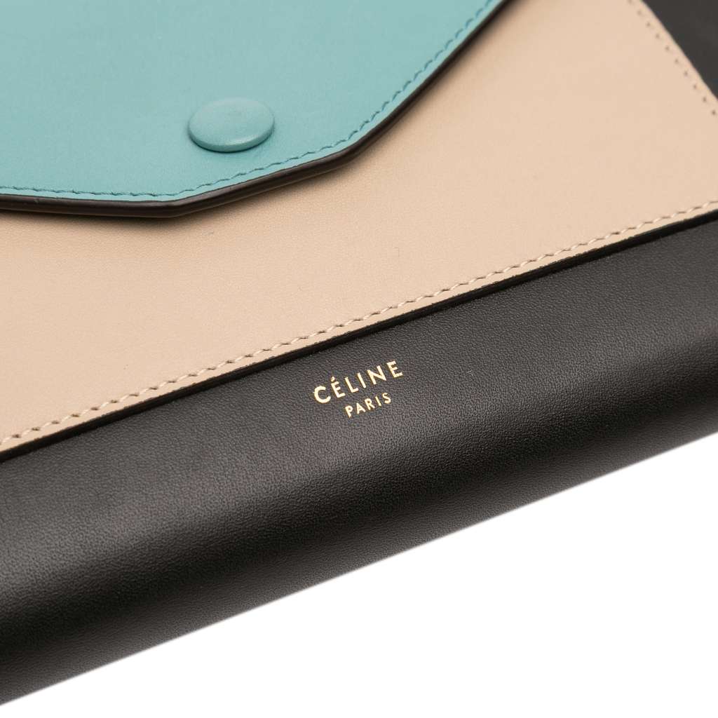 Celine Tricolor Leather Pocket Envelope Wallet On Chain - Detail 2
