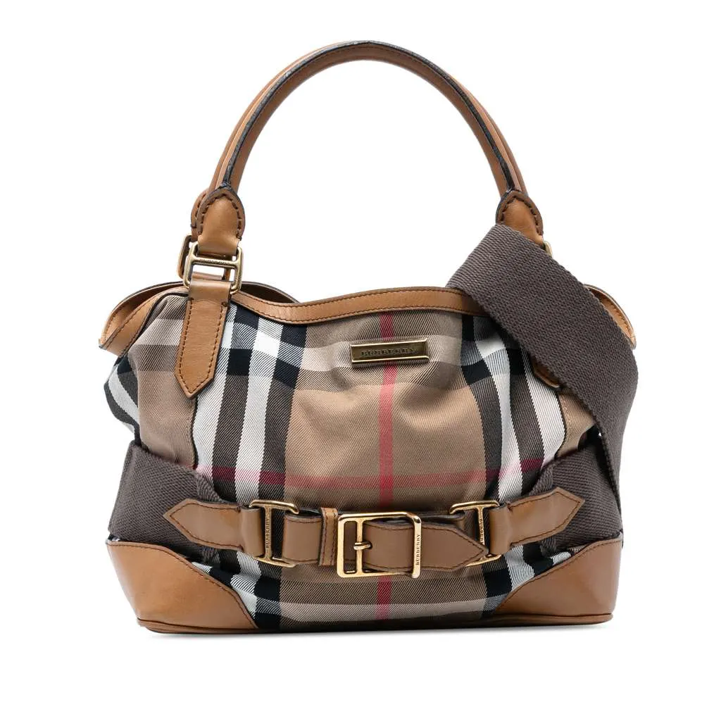 Burberry House Check Canvas Brecon Satchel Brown Canvas Good - Front View