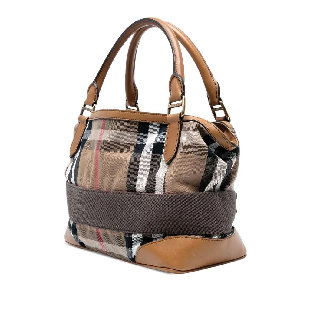 Burberry House Check Canvas Brecon Satchel Brown Canvas Good - Back View