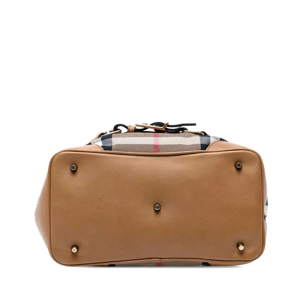Burberry House Check Canvas Brecon Satchel Brown Canvas Good - Inside View