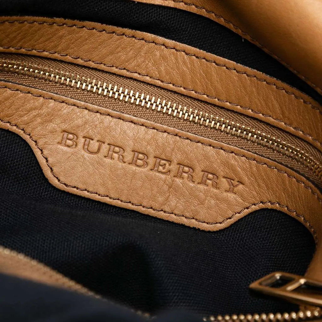 Burberry House Check Canvas Brecon Satchel Brown Canvas Good - Box View