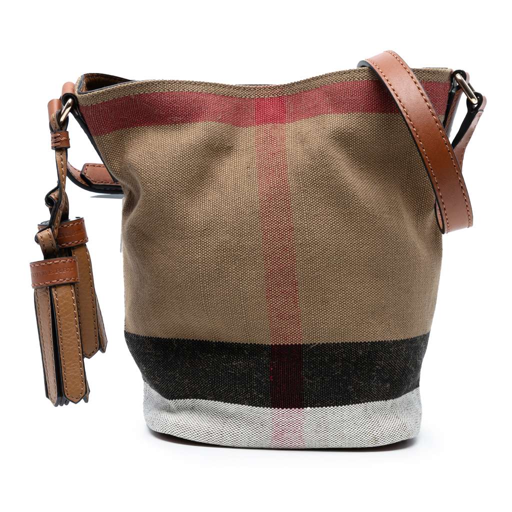 Burberry Mini Mega Check Canvas Ashby Tassel Bucket Bag