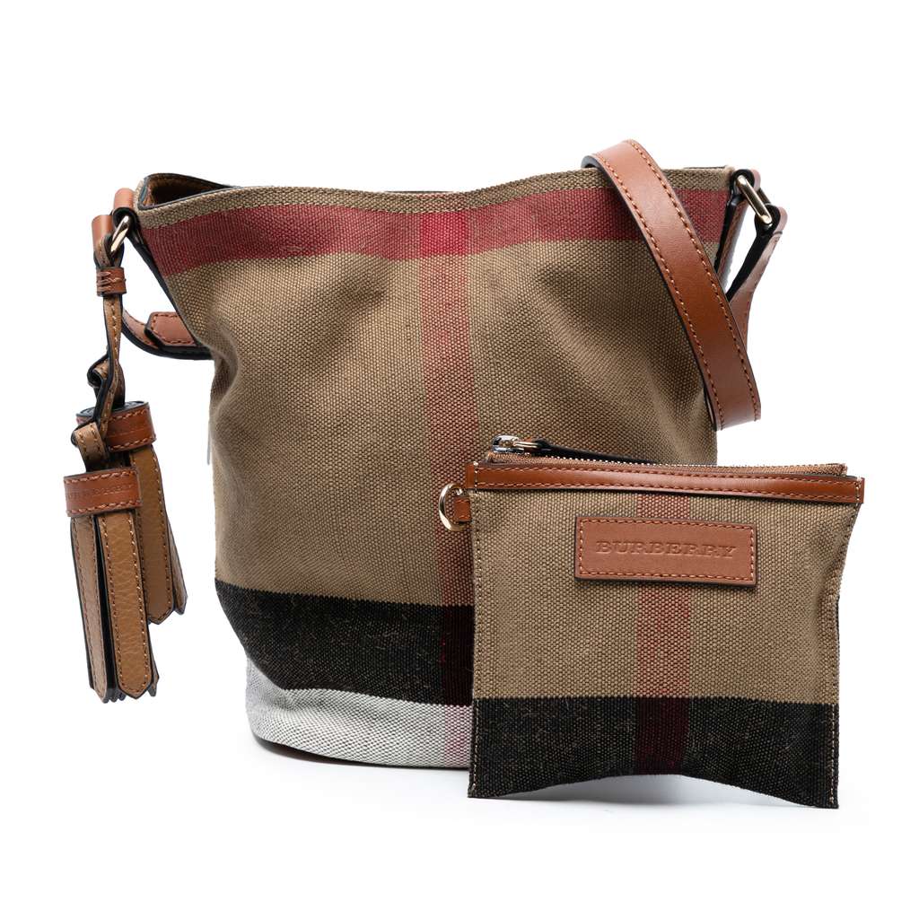 Burberry Mini Mega Check Canvas Ashby Tassel Bucket Bag - Image 10