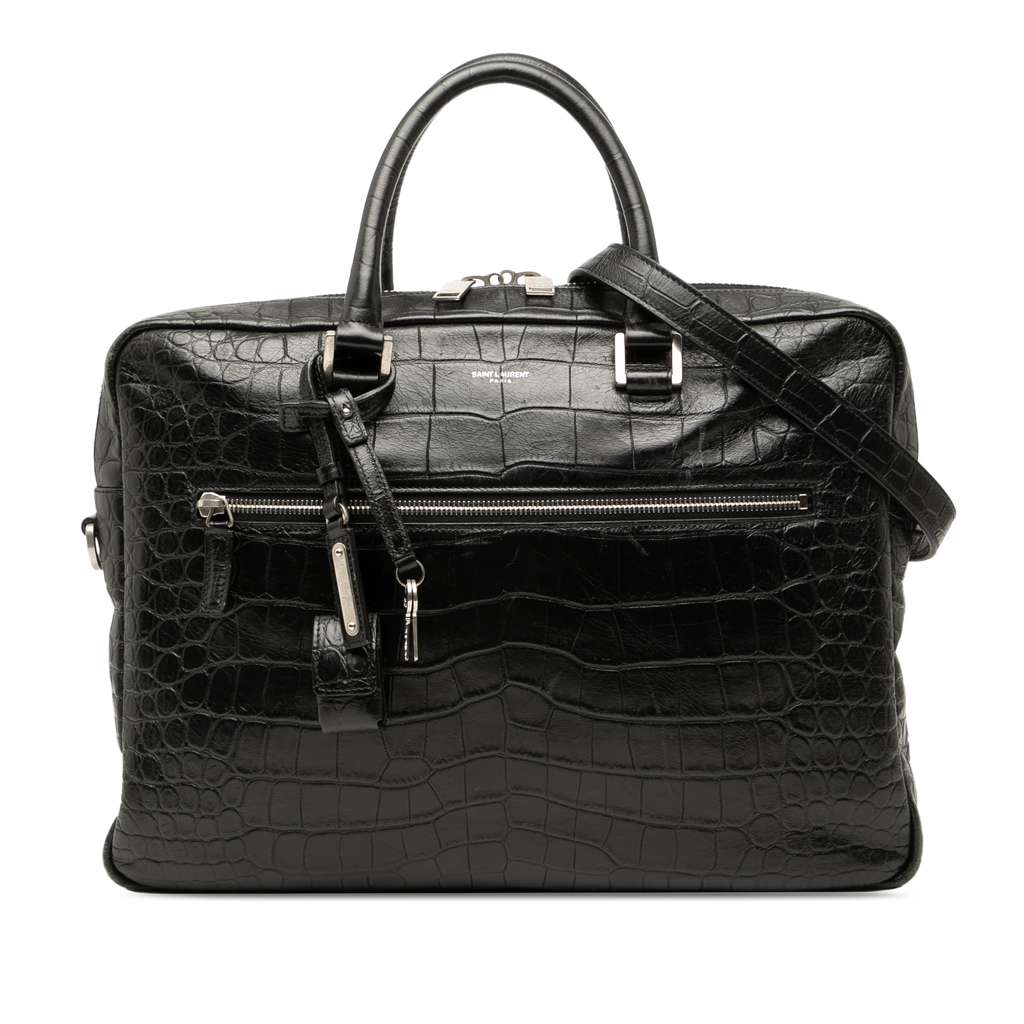Saint Laurent Crocodile Embossed Leather Sac de Jour Briefcase