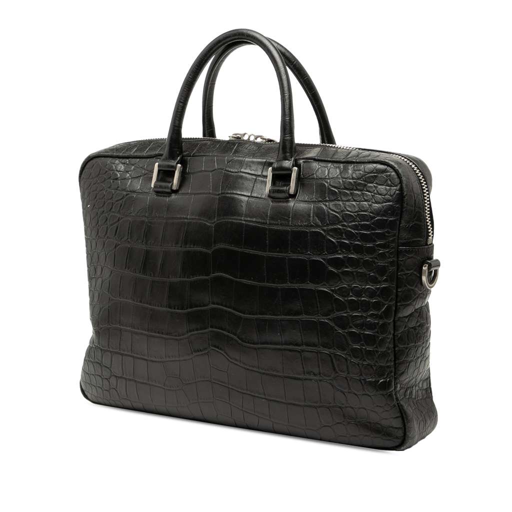 Saint Laurent Crocodile Embossed Leather Sac de Jour Briefcase - Back view