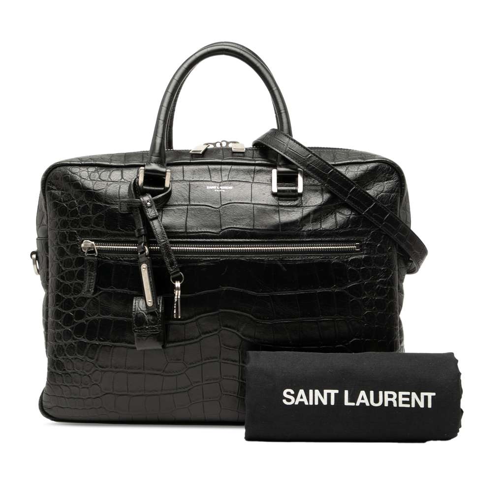 Saint Laurent Crocodile Embossed Leather Sac de Jour Briefcase - Image 11