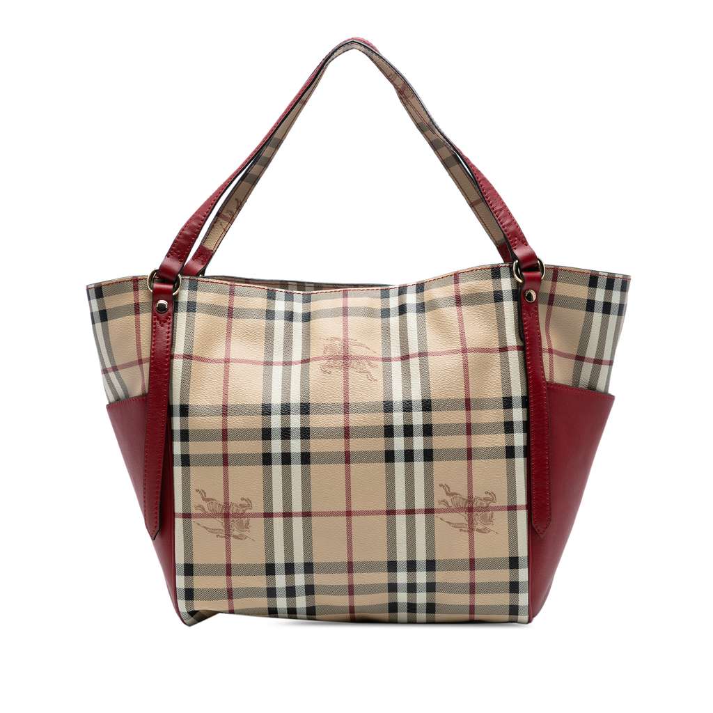 Burberry Small Leather Trimmed Haymarket Check Coated Canvas Canterbury Tote