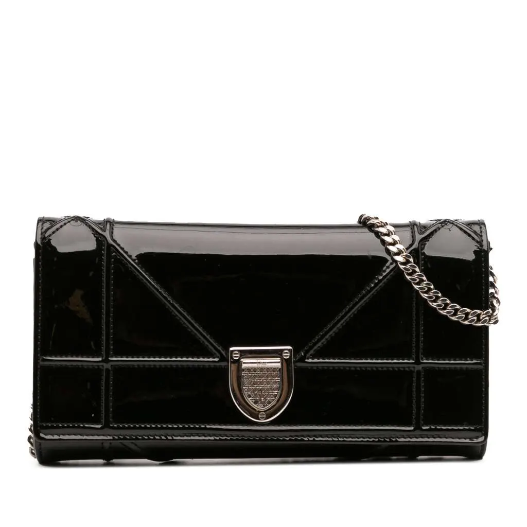 Dior Patent Diorama Croisiere Wallet On Chain Black Leather Good - Front View
