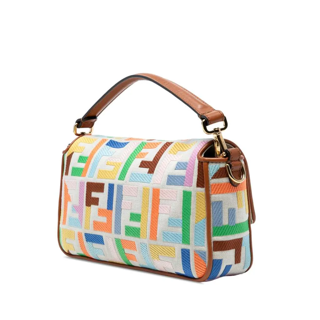 Fendi Zucca Embroidered Canvas Baguette Satchel Brown Canvas Good - Back View