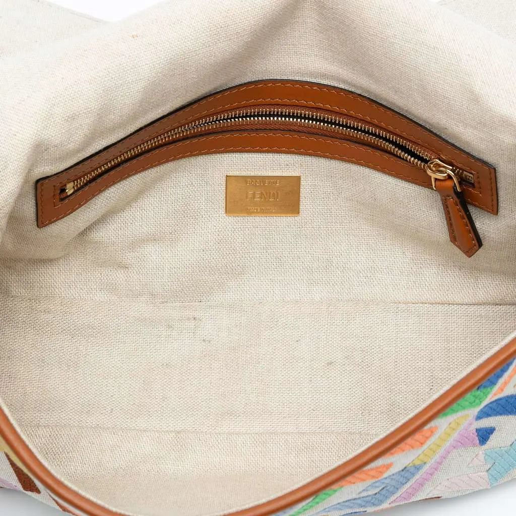Fendi Zucca Embroidered Canvas Baguette Satchel Brown Canvas Good - Model View