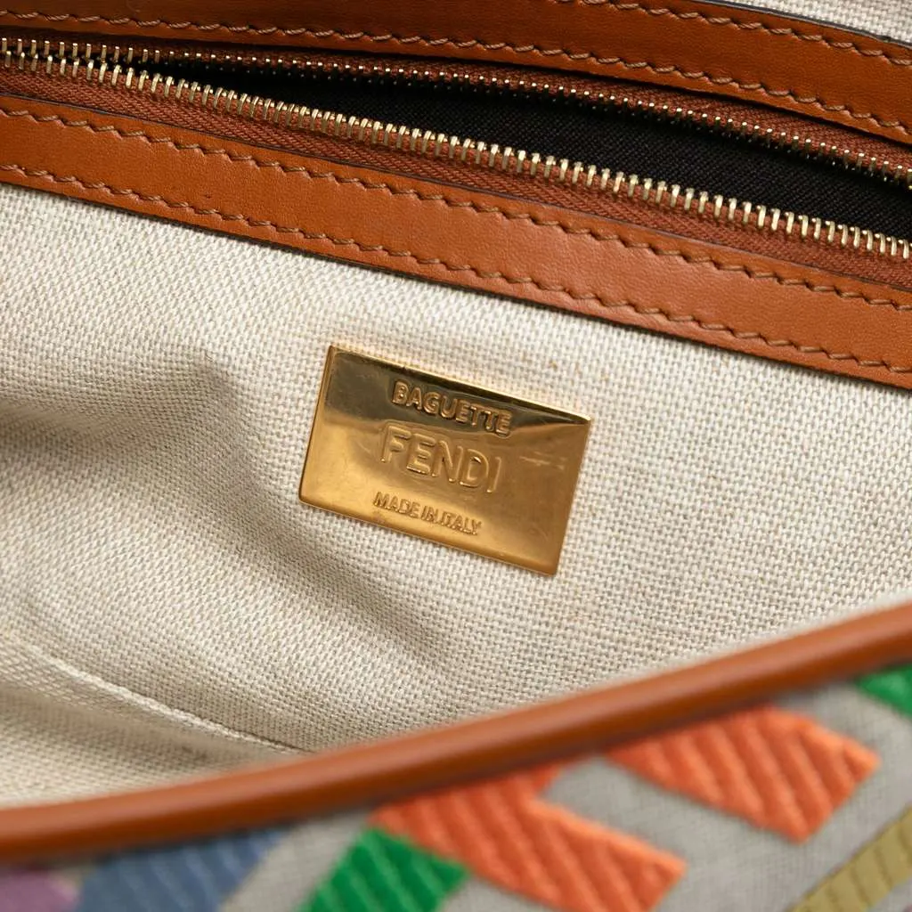 Fendi Zucca Embroidered Canvas Baguette Satchel Brown Canvas Good - Box View