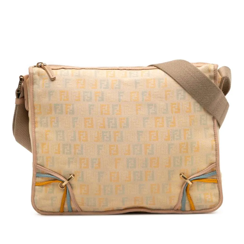 Fendi Zucchino Canvas F Charm Crossbody Brown Canvas Very good - Front View
