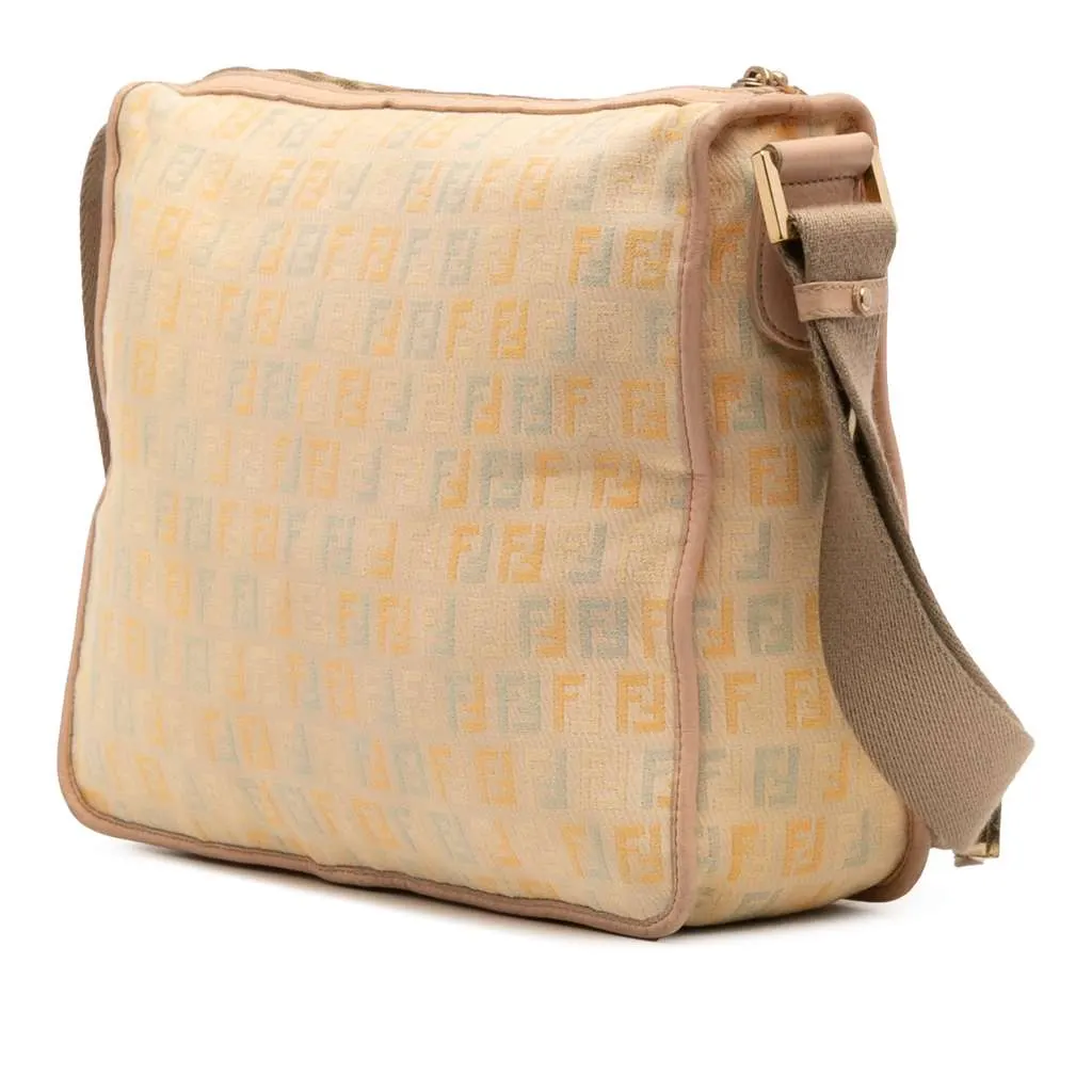 Fendi Zucchino Canvas F Charm Crossbody Brown Canvas Very good - Back View