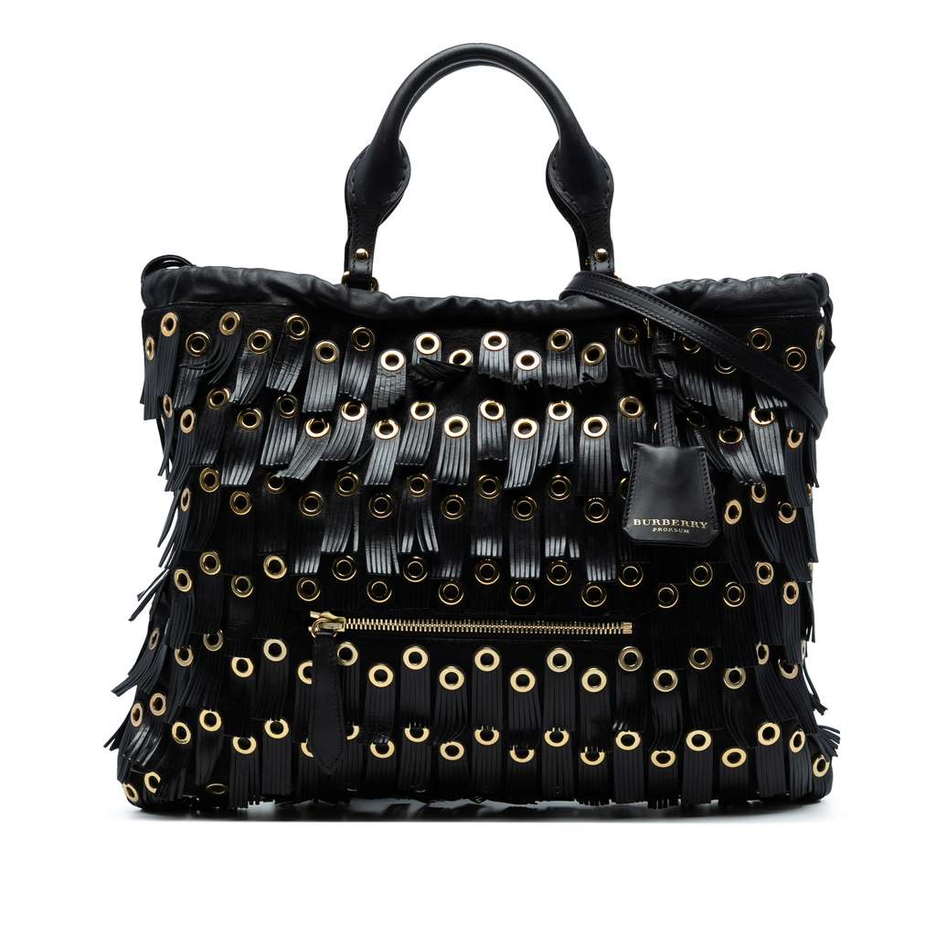 Burberry Calf Hair and Leather Grommet Fringe Big Crush Tote