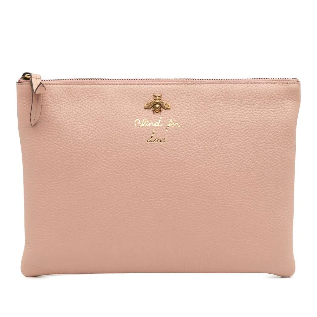Gucci Leather Blind For Love Clutch Pink Leather Good - Front View