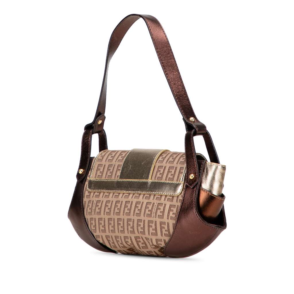 Fendi Zucchino Canvas and Metallic Leather Compilation Shoulder Bag - Back view
