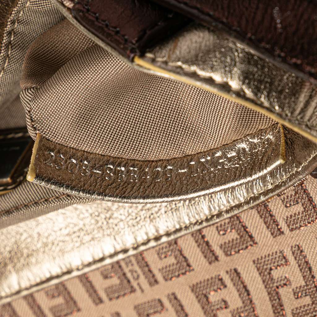 Fendi Zucchino Canvas and Metallic Leather Compilation Shoulder Bag - Detail 1