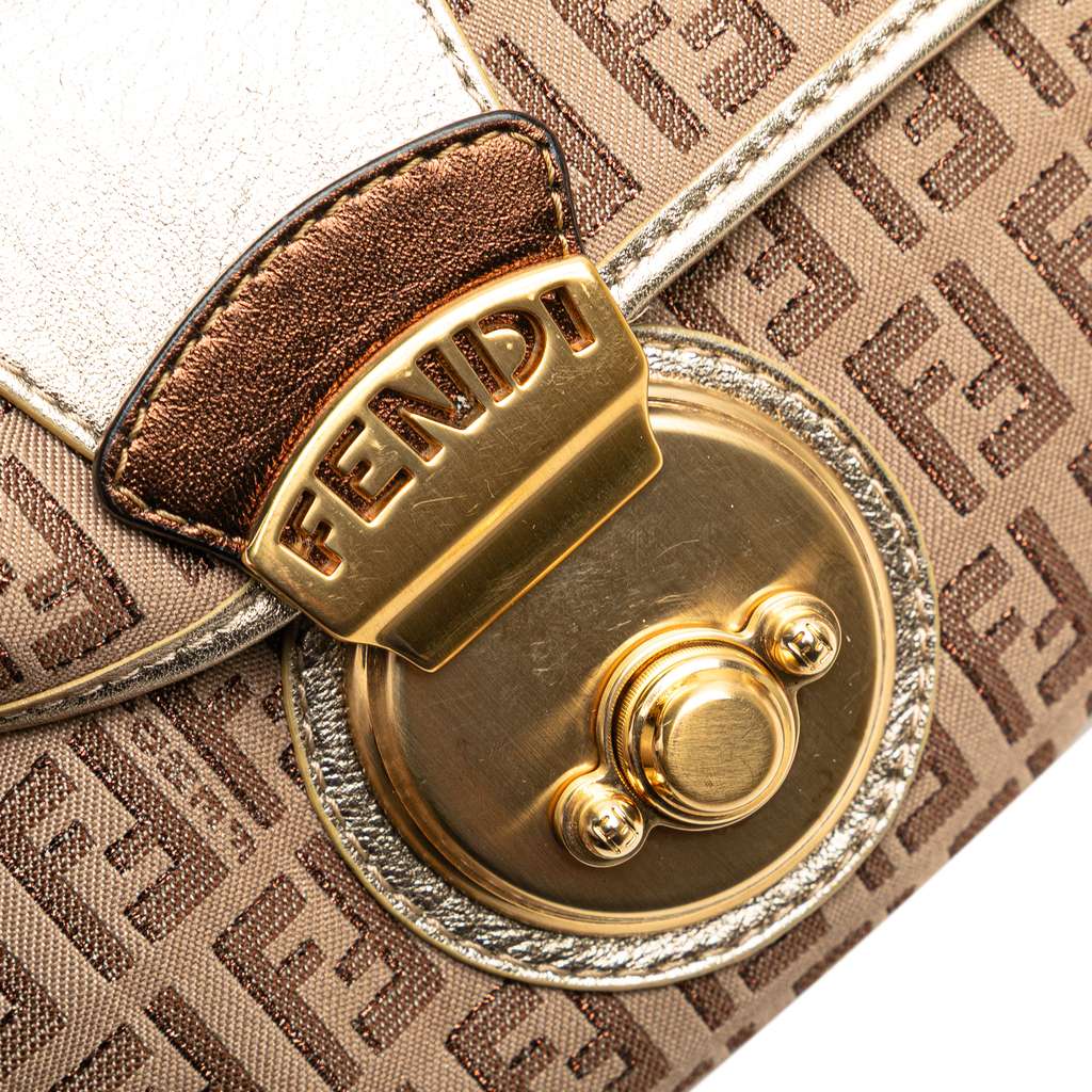Fendi Zucchino Canvas and Metallic Leather Compilation Shoulder Bag - Detail 2
