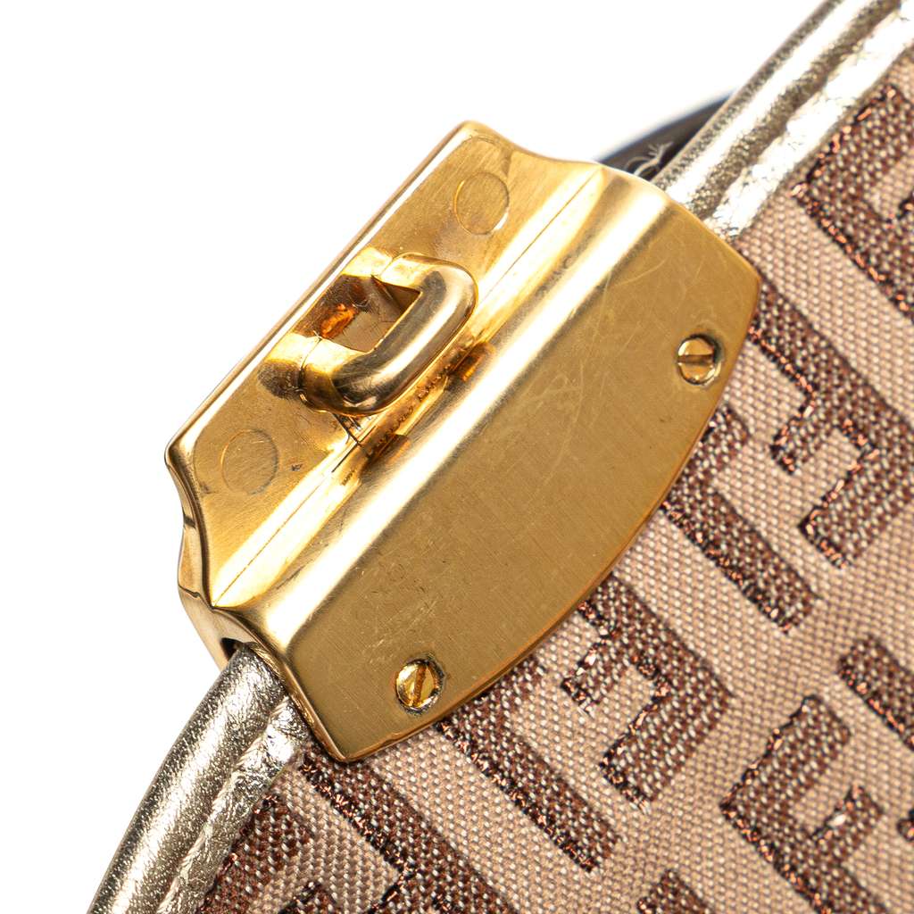 Fendi Zucchino Canvas and Metallic Leather Compilation Shoulder Bag - Image 10