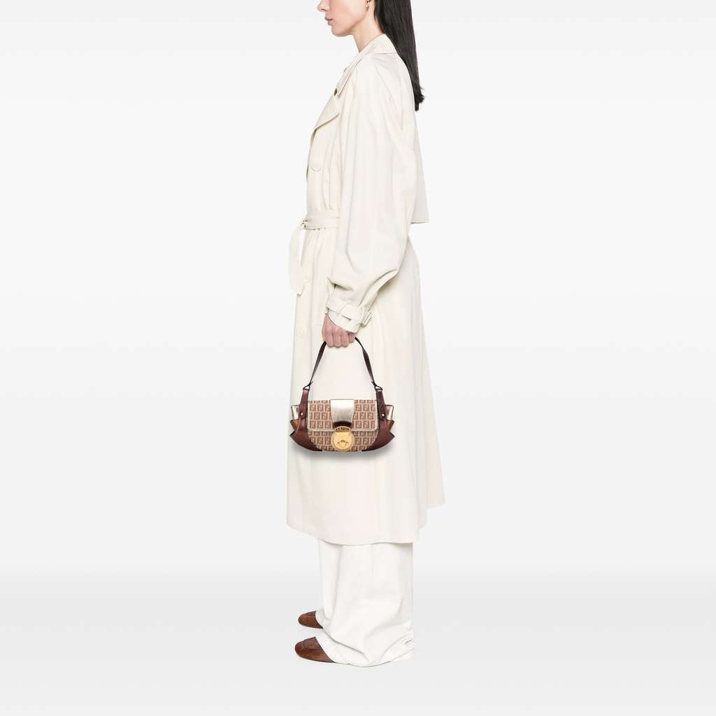 Fendi Zucchino Canvas and Metallic Leather Compilation Shoulder Bag - Image 12