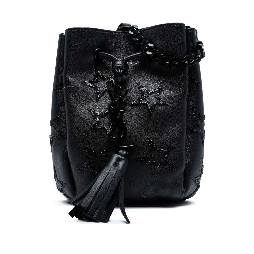 Saint Laurent Mini Leather Embroidered Star Tassel Bucket Bag