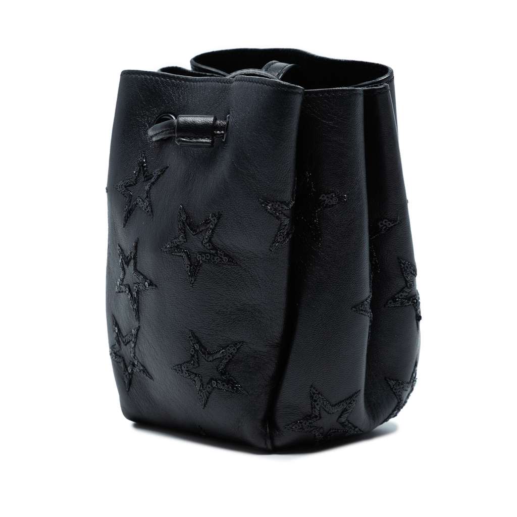 Saint Laurent Mini Leather Embroidered Star Tassel Bucket Bag - Back view