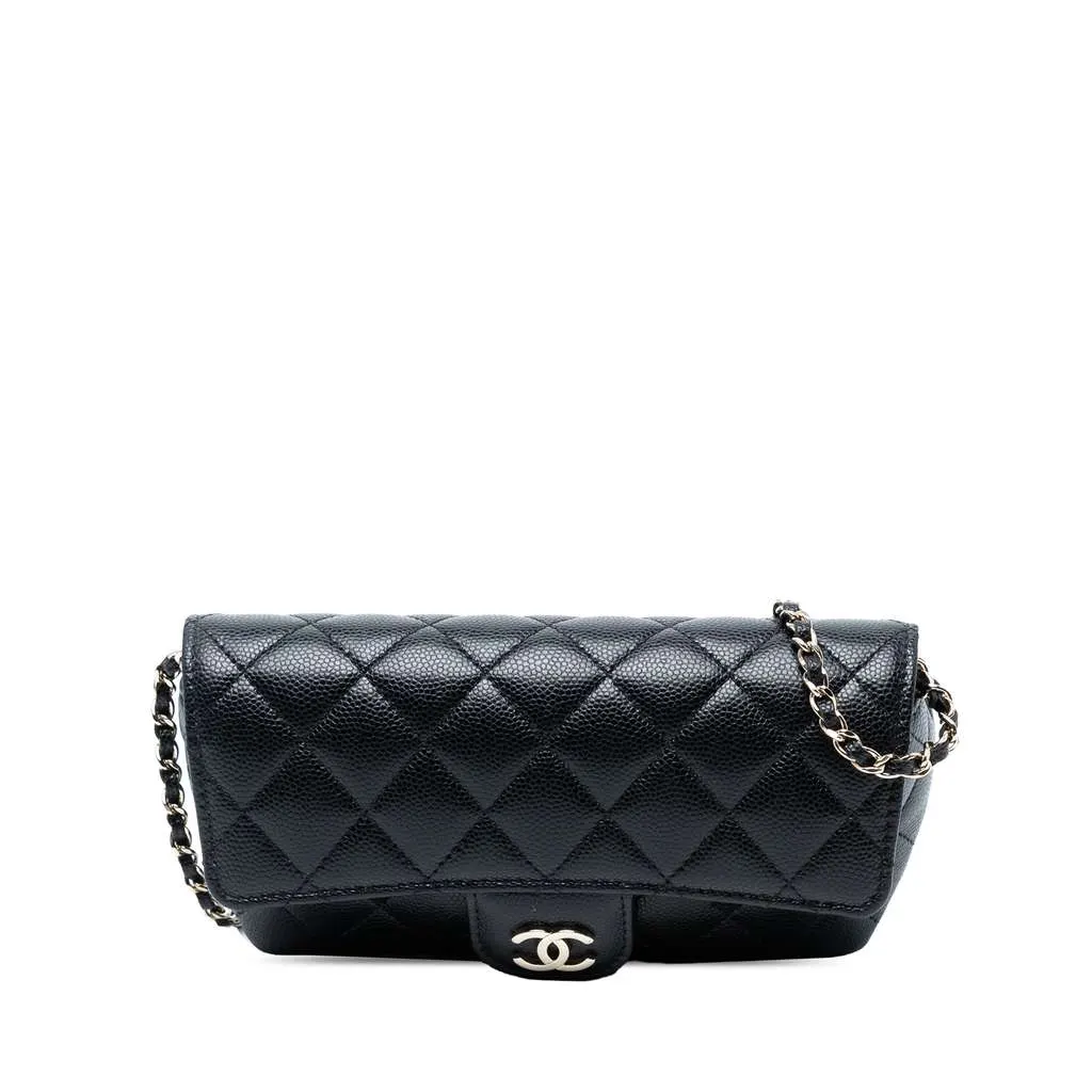 Chanel Caviar Sunglasses Case on Chain Black Leather Good - Front View