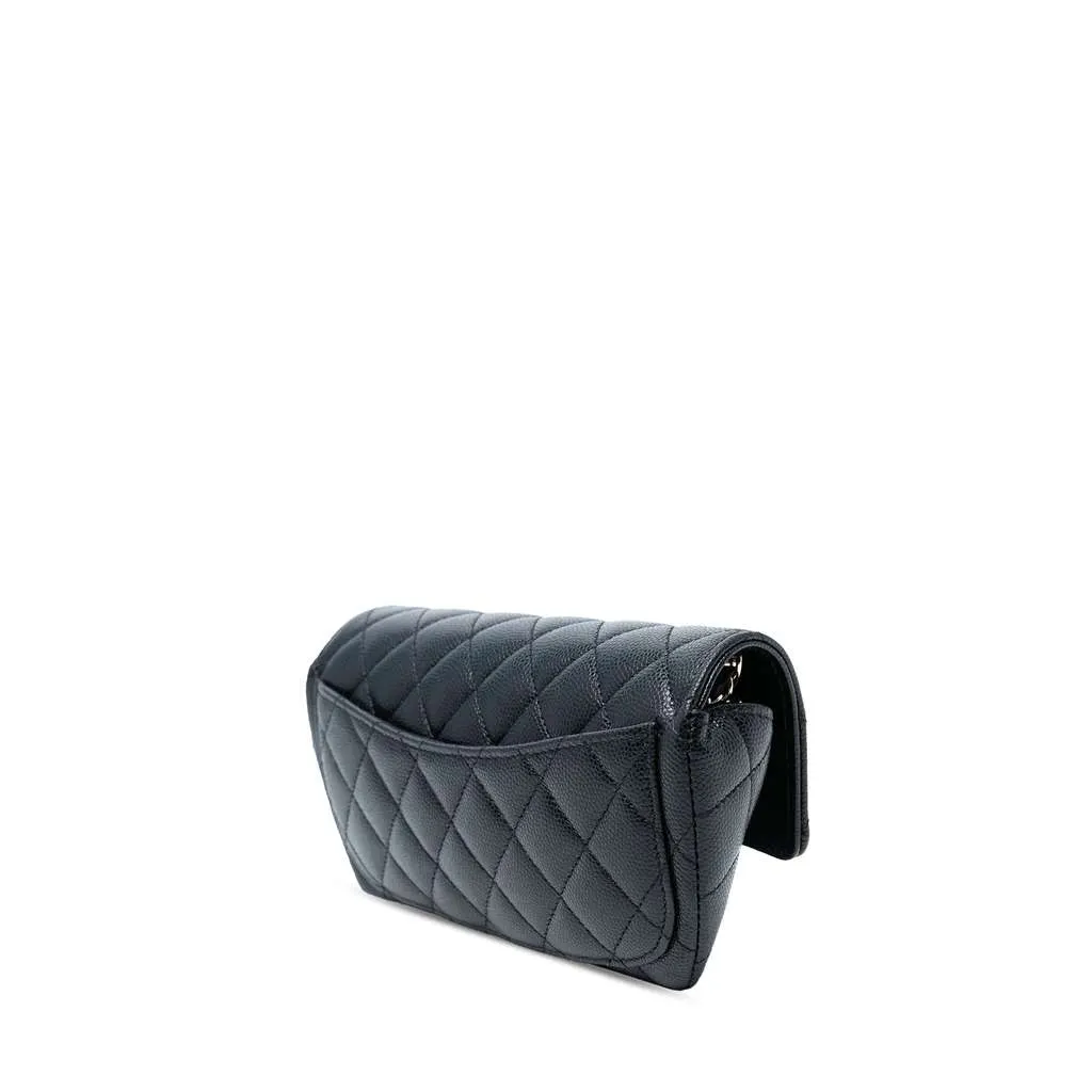 Chanel Caviar Sunglasses Case on Chain Black Leather Good - Back View