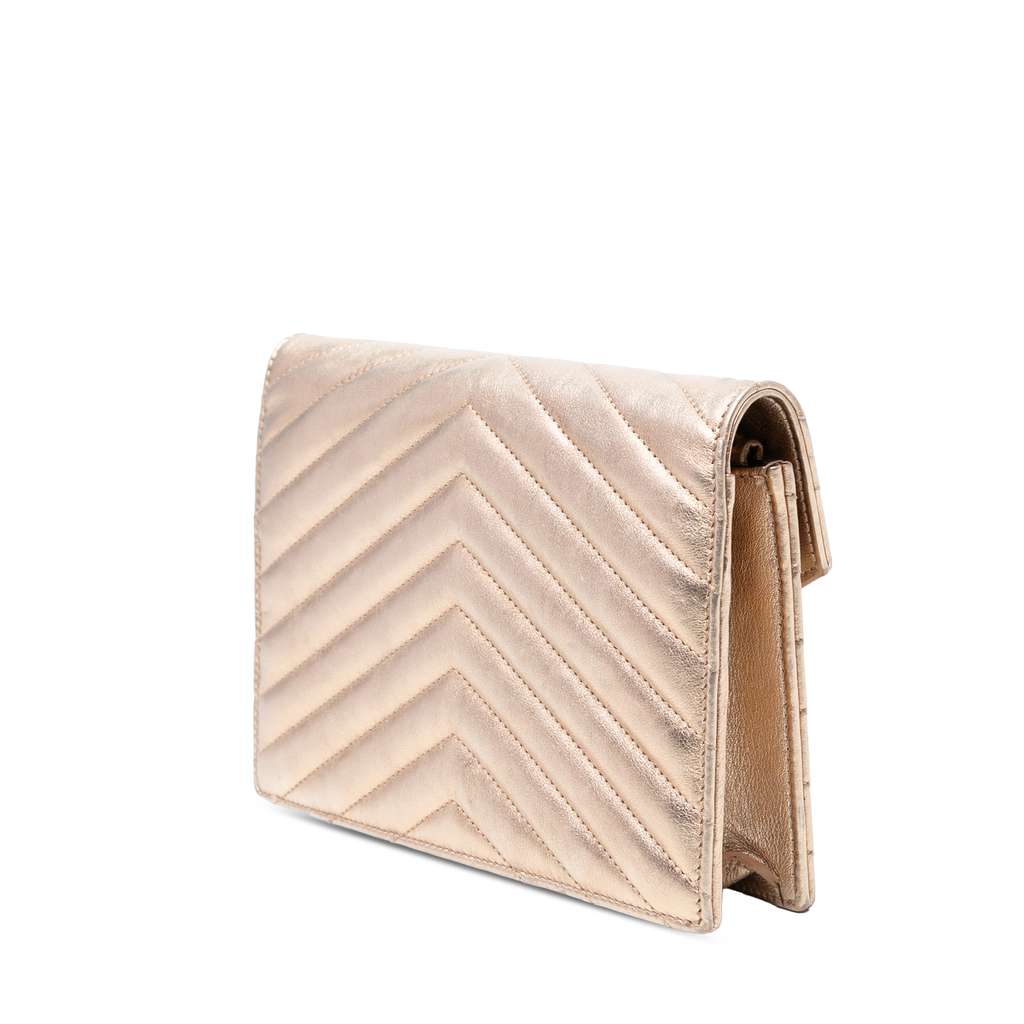 Saint Laurent Chevron Leather Monogram Envelope Chain Wallet - Back view