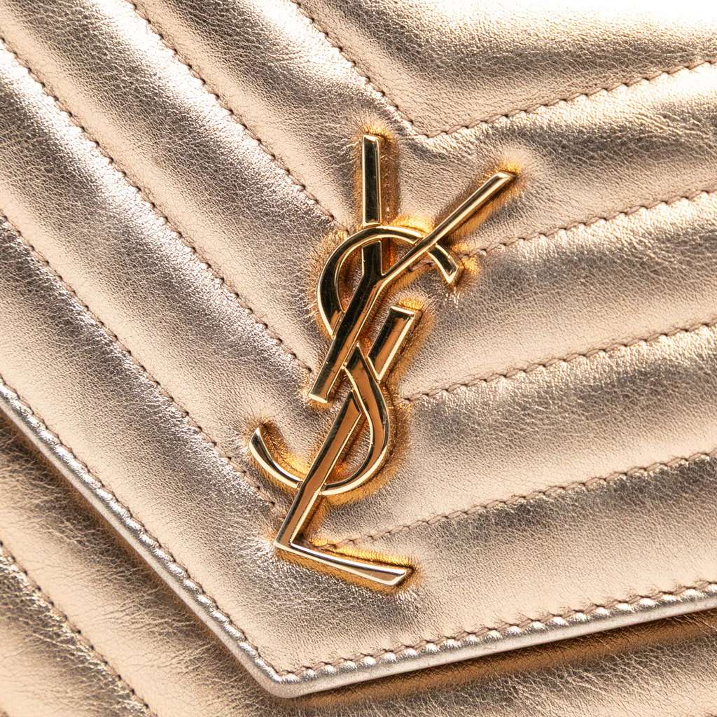 Saint Laurent Chevron Leather Monogram Envelope Chain Wallet - Detail 1