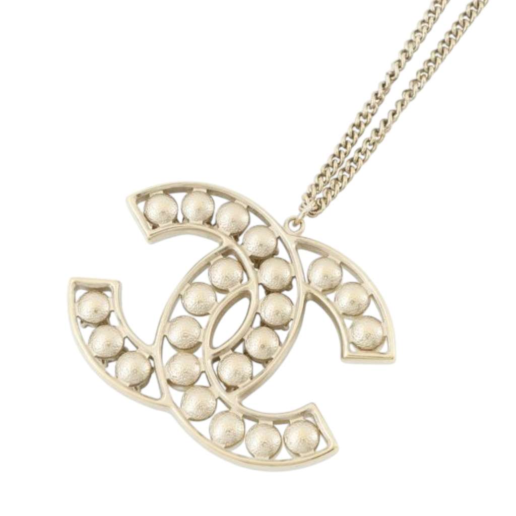 Chanel Gold Plated Faux Pearls and Crystals CC Pendant Necklace - Back view