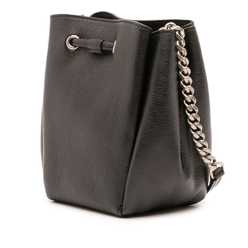 Saint Laurent Mini Leather Monogram Embellished Bourse Bucket Bag - Back view
