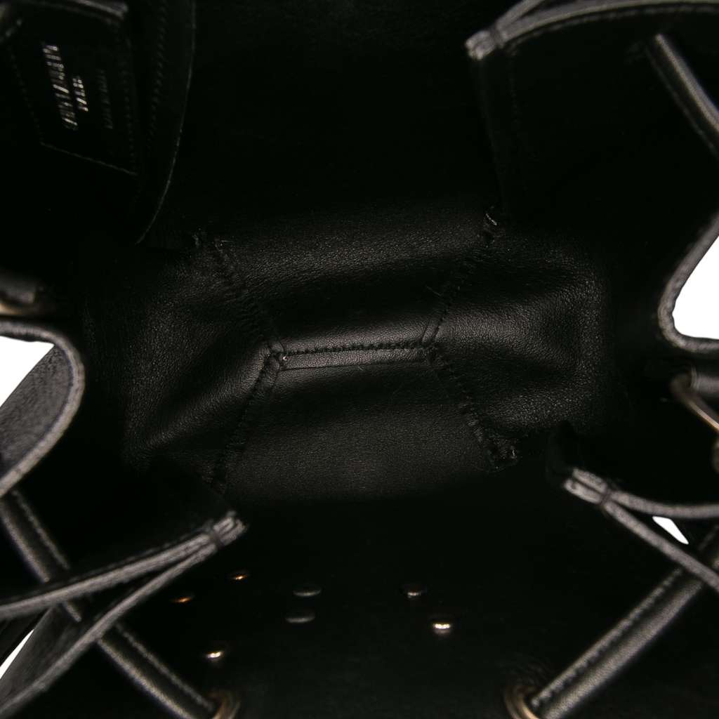 Saint Laurent Mini Leather Monogram Embellished Bourse Bucket Bag - 4