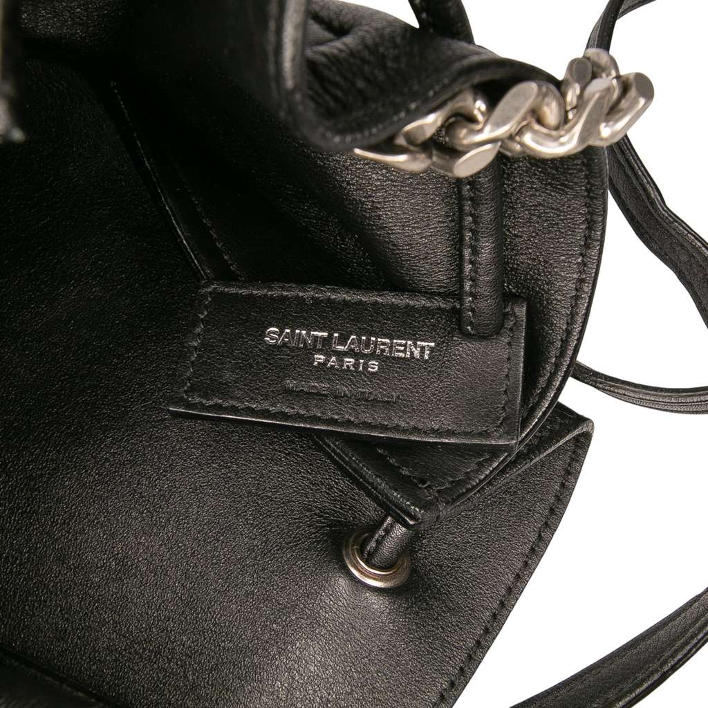 Saint Laurent Mini Leather Monogram Embellished Bourse Bucket Bag - Side view