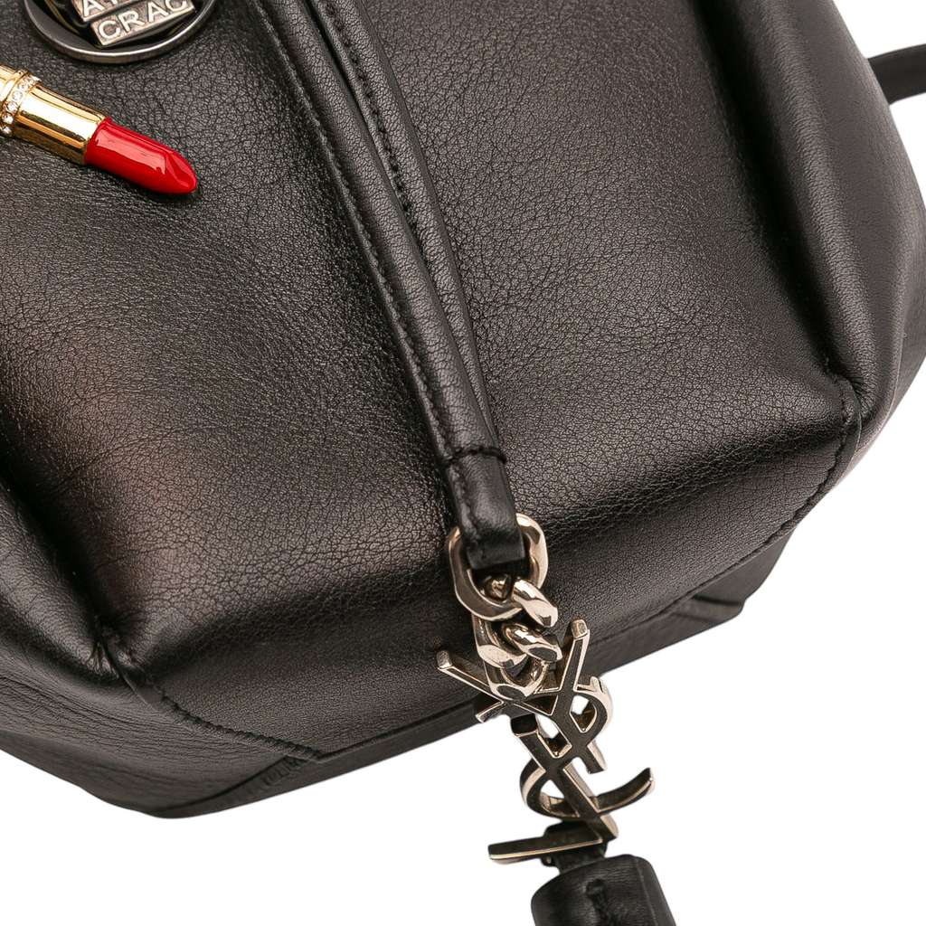 Saint Laurent Mini Leather Monogram Embellished Bourse Bucket Bag - Image 10