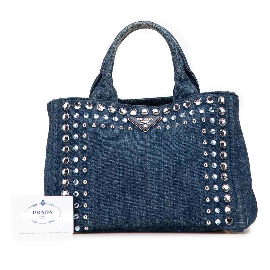 Prada Small Denim Canapa Bijoux Satchel - Image 13