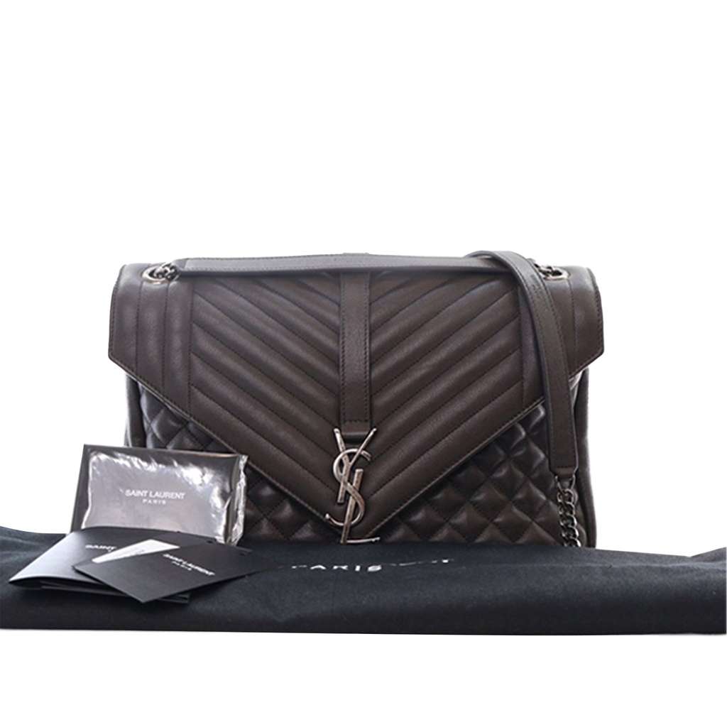 Saint Laurent Large Triquilt Leather Monogram Envelope Bag - Image 16