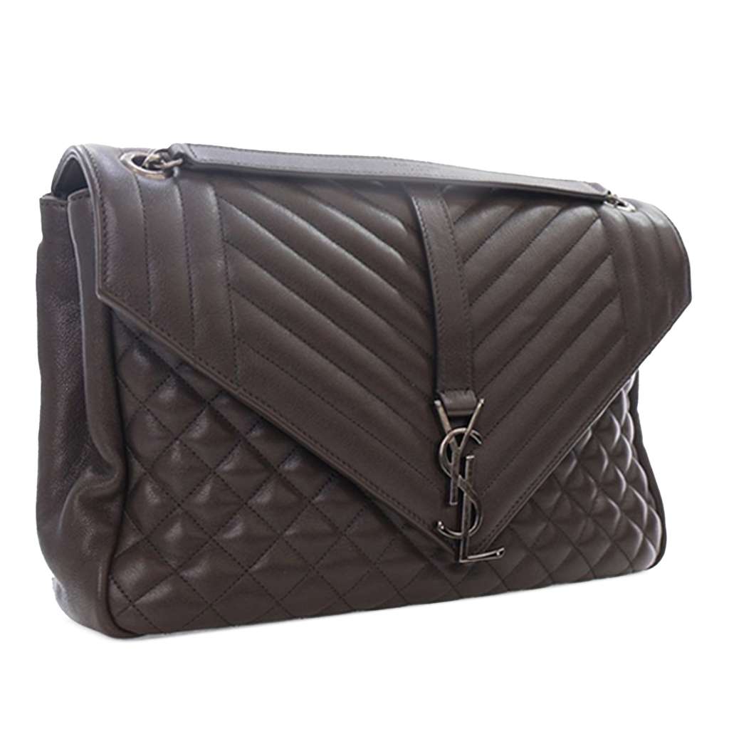 Saint Laurent Large Triquilt Leather Monogram Envelope Bag - Image 6