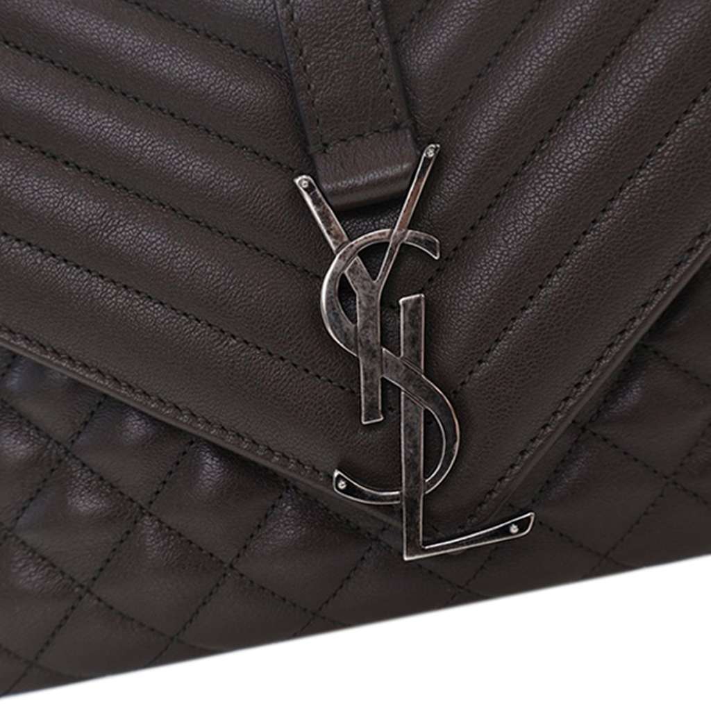 Saint Laurent Large Triquilt Leather Monogram Envelope Bag - Image 11