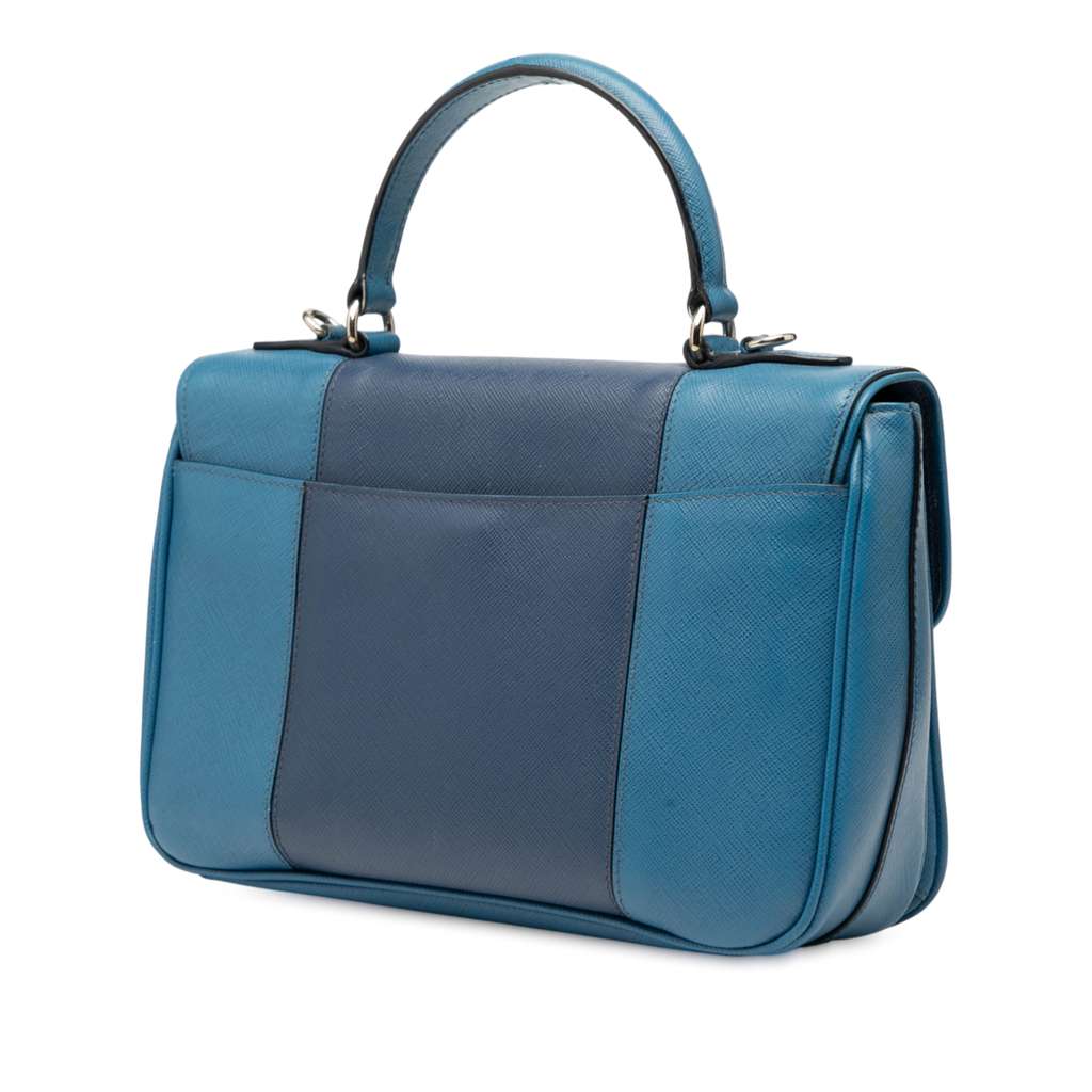 Prada Bicolor Saffiano Sound Lock Top Handle Bag - Back view