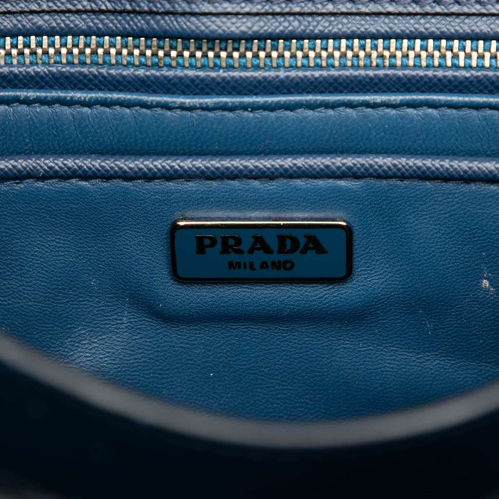 Prada Bicolor Saffiano Sound Lock Top Handle Bag - Side view